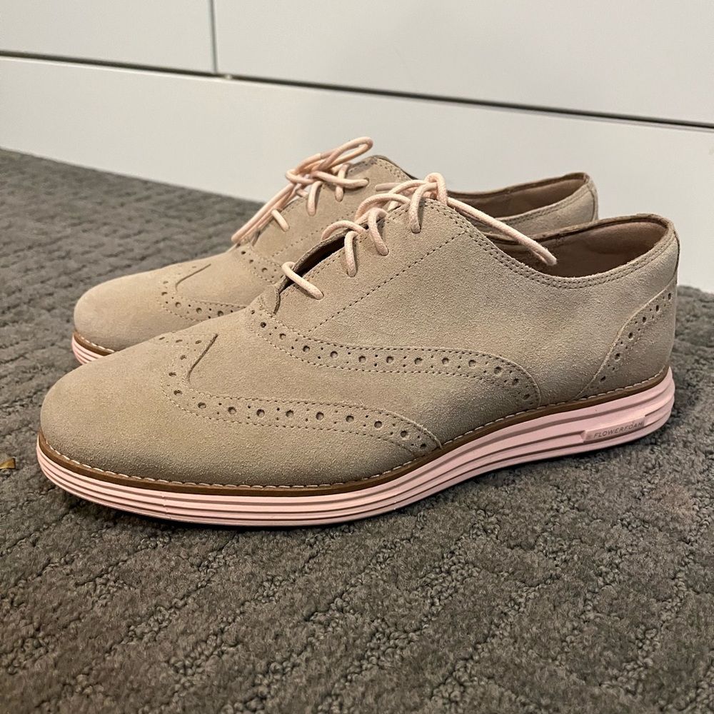 Cole Haan Tan and Pink Oxfords with Modern Brogue Style
